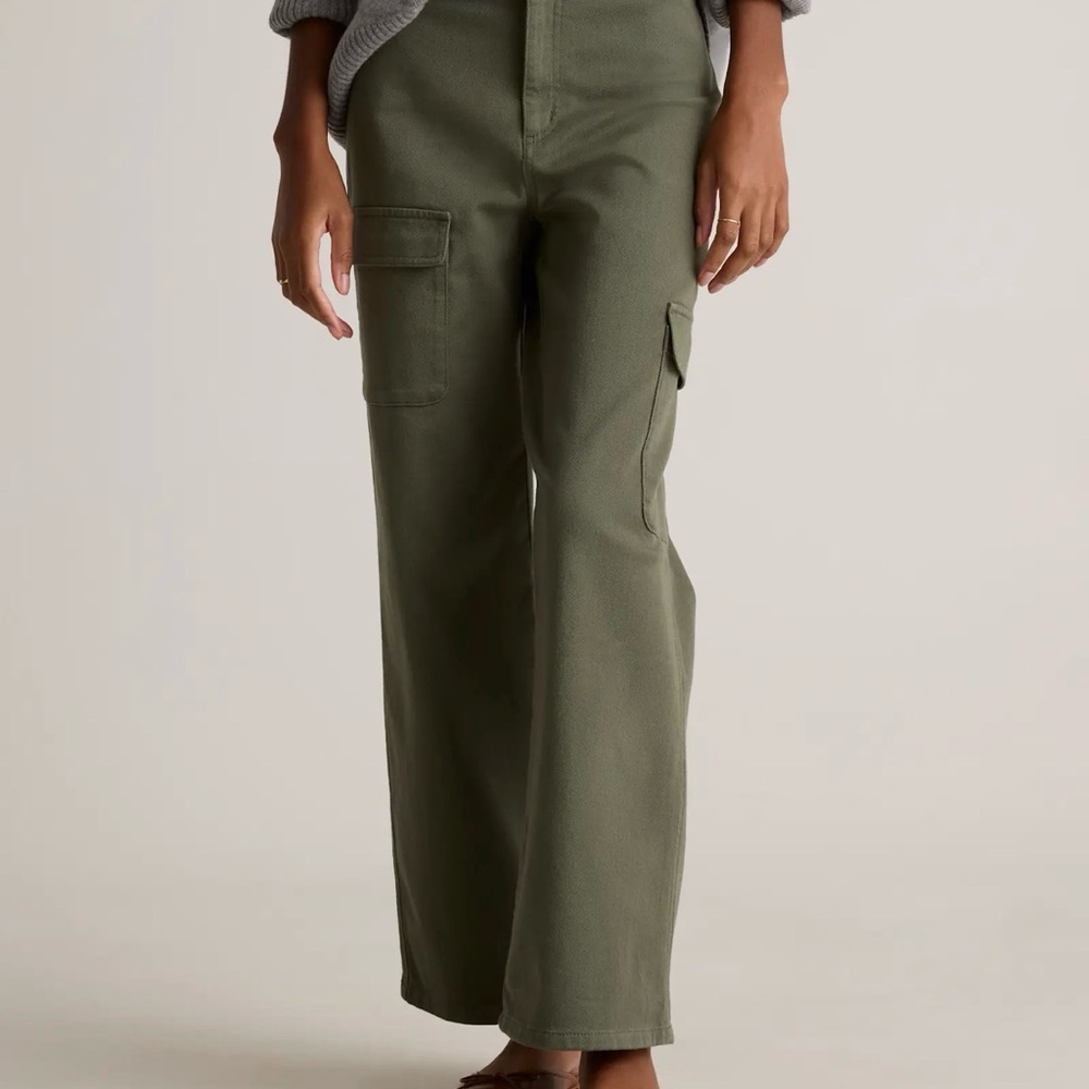 Quince Organic Stretch Cotton Twill Cargo Pants in Loden Size 12